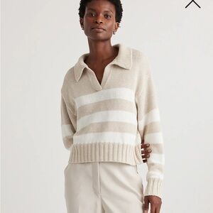 Quince Cropped Cotton Polo Sweater L